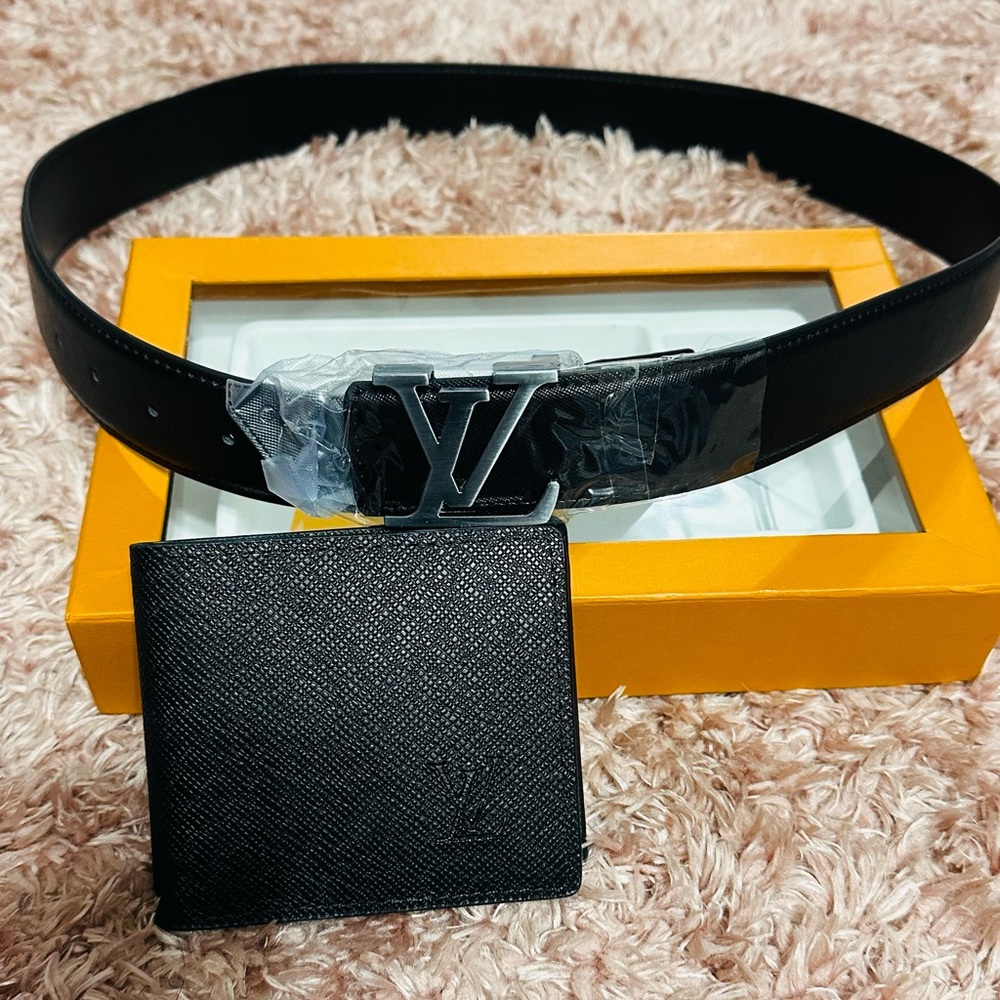 Elegant Black Men's Belt and Wallet Set